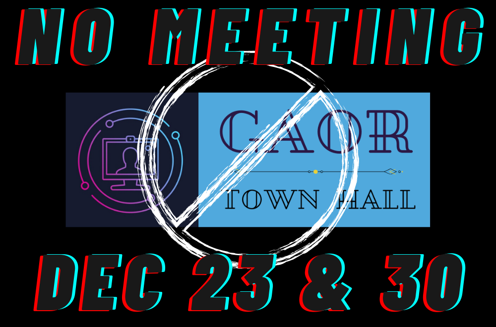 No Town Hall Meetings December 23 and 30