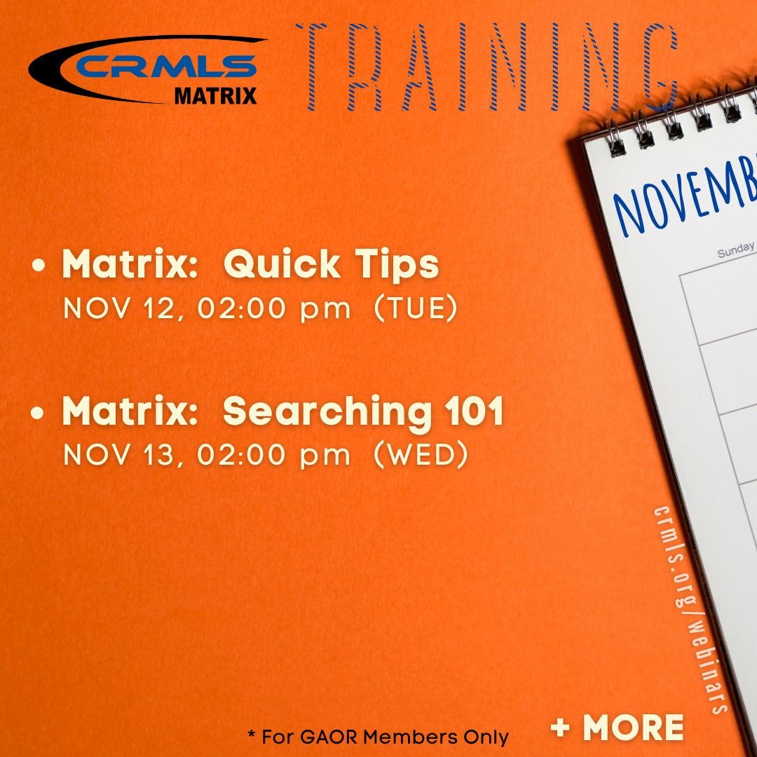 CRMLS Training - Upcoming NOV As of Nov 8