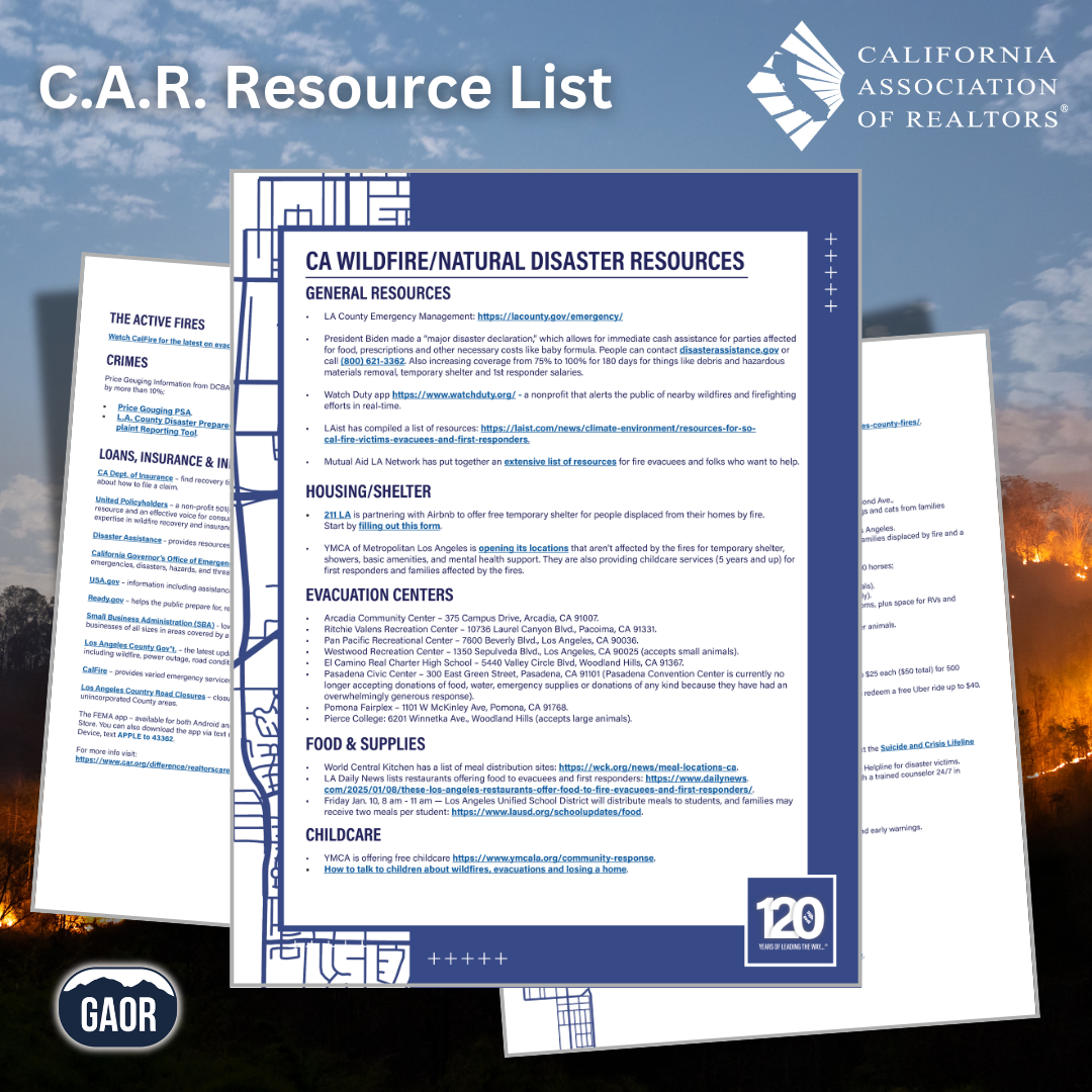 CAR Natural DIsaster Resource Lilst