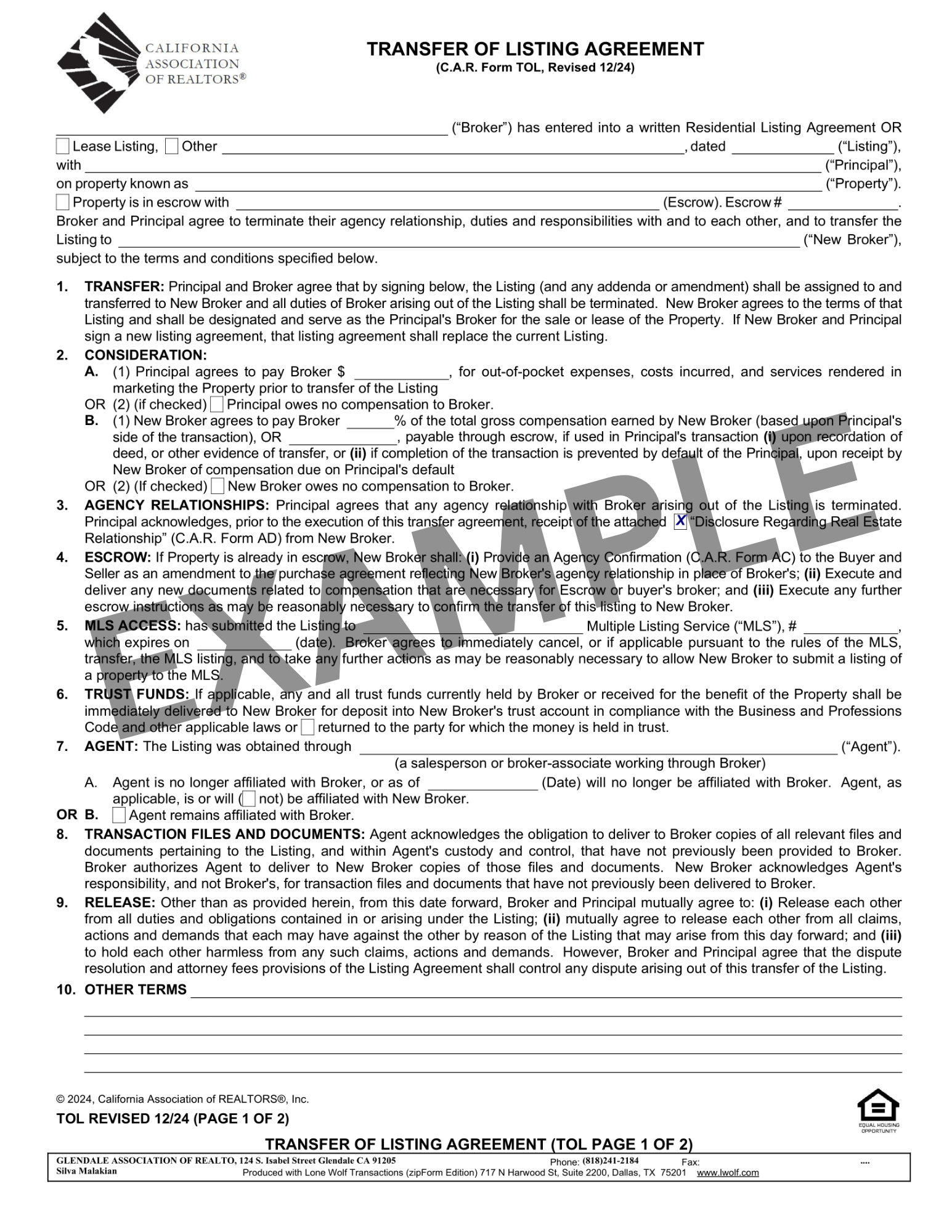 Transfer of Listing Agreement