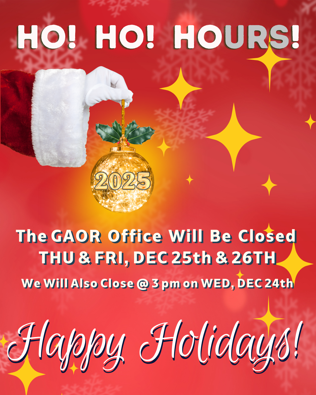 Christmas Holiday Hours 2025