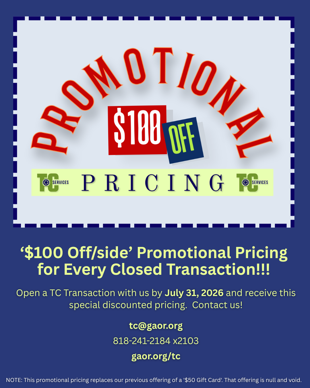 TC Services $100 Discount by July 31st post