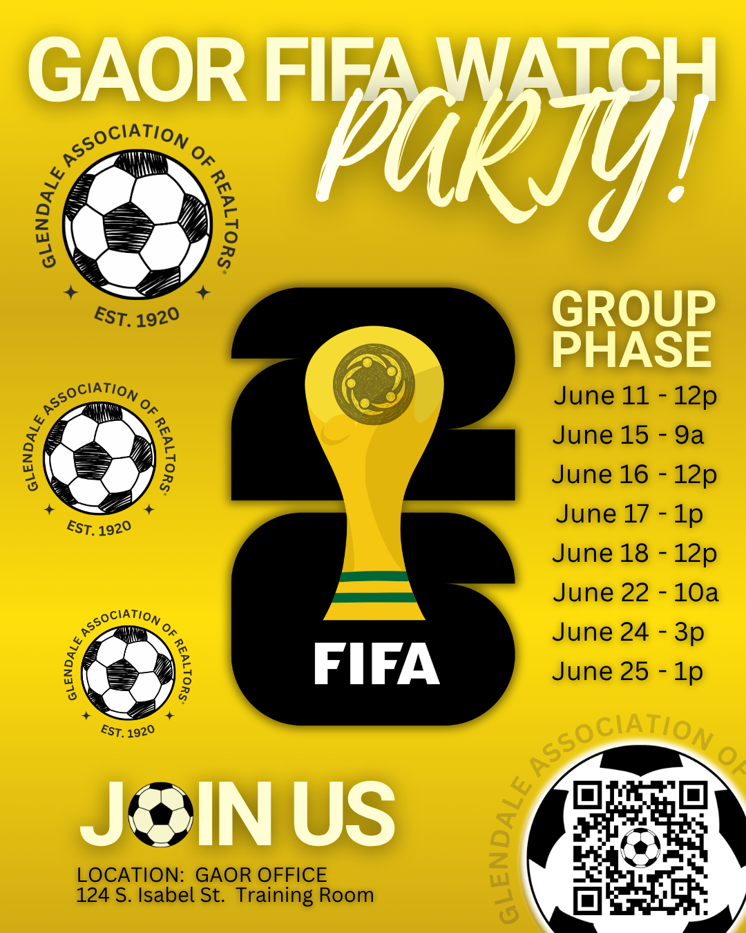 GAOR FIFA Watch Party - Group Dates